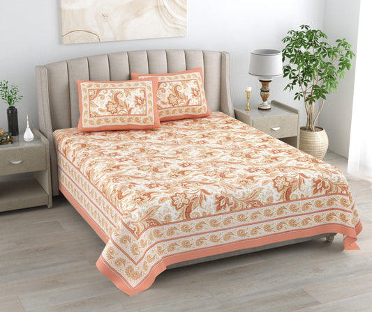 Mahanadi 310 TC Cotton Bed Sheet with 2 Pillow Covers - Printed - Clover Home Furnishings