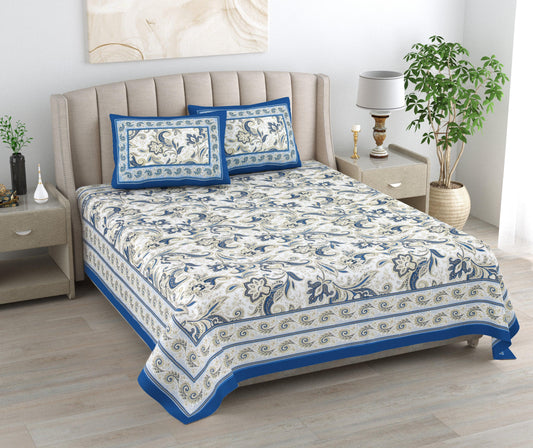 Mahanadi 310 TC Cotton Bed Sheet with 2 Pillow Covers - Printed - Clover Home Furnishings