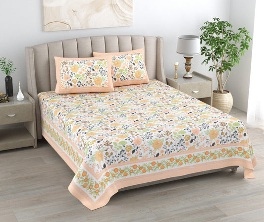 Mahanadi 310 TC Cotton Bed Sheet with 2 Pillow Covers - Printed - Clover Home Furnishings
