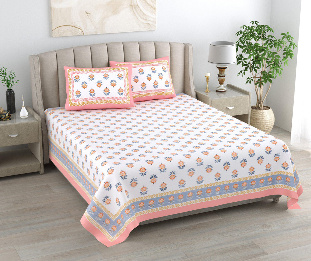 Mahanadi 310 TC Cotton Bed Sheet with 2 Pillow Covers - Printed - Clover Home Furnishings