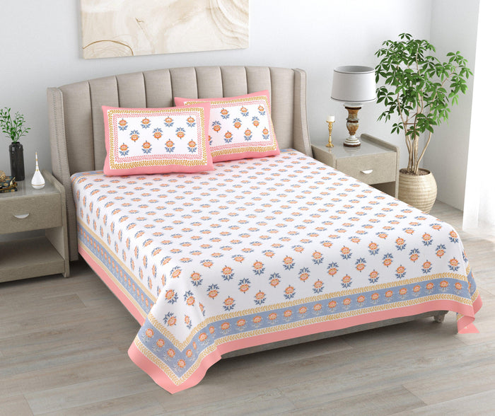 Mahanadi 310 TC Cotton Bed Sheet with 2 Pillow Covers - Printed - Clover Home Furnishings