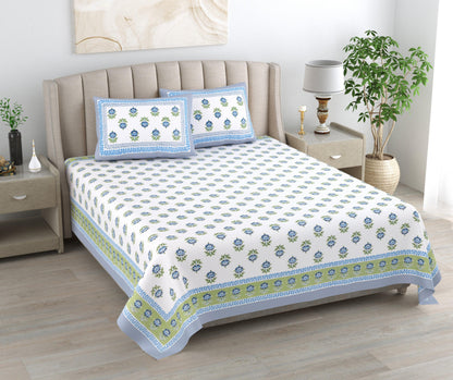 Mahanadi 310 TC Cotton Bed Sheet with 2 Pillow Covers - Printed - Clover Home Furnishings