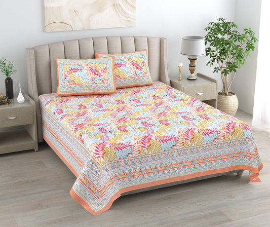 Mahanadi 310 TC Cotton Bed Sheet with 2 Pillow Covers - Printed - Clover Home Furnishings
