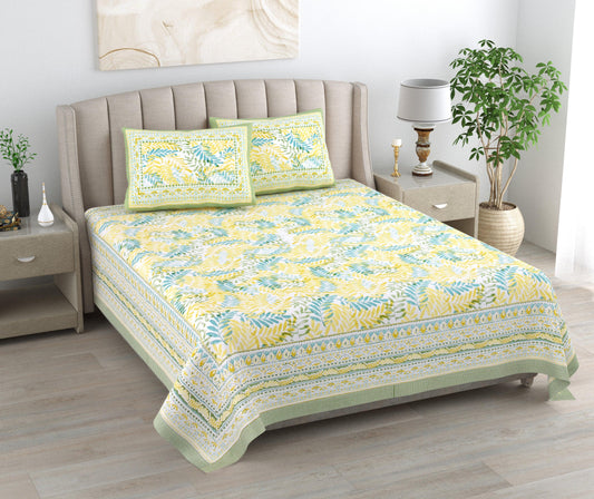 Mahanadi 310 TC Cotton Bed Sheet with 2 Pillow Covers - Printed - Clover Home Furnishings