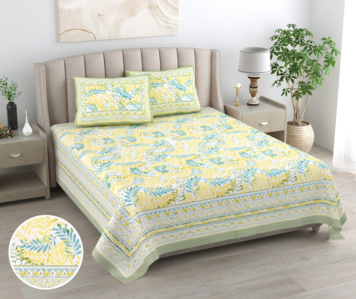 Mahanadi 310 TC Cotton Bed Sheet with 2 Pillow Covers - Printed - Clover Home Furnishings
