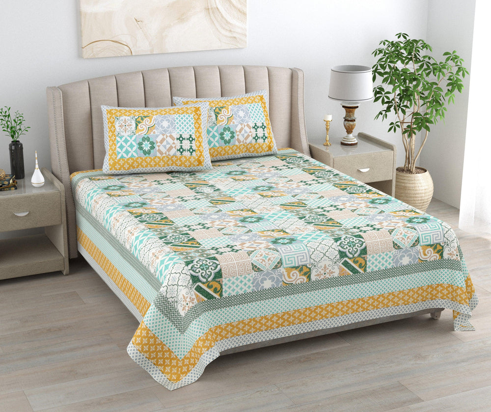 Mahanadi 310 TC Cotton Bed Sheet with 2 Pillow Covers - Printed - Clover Home Furnishings