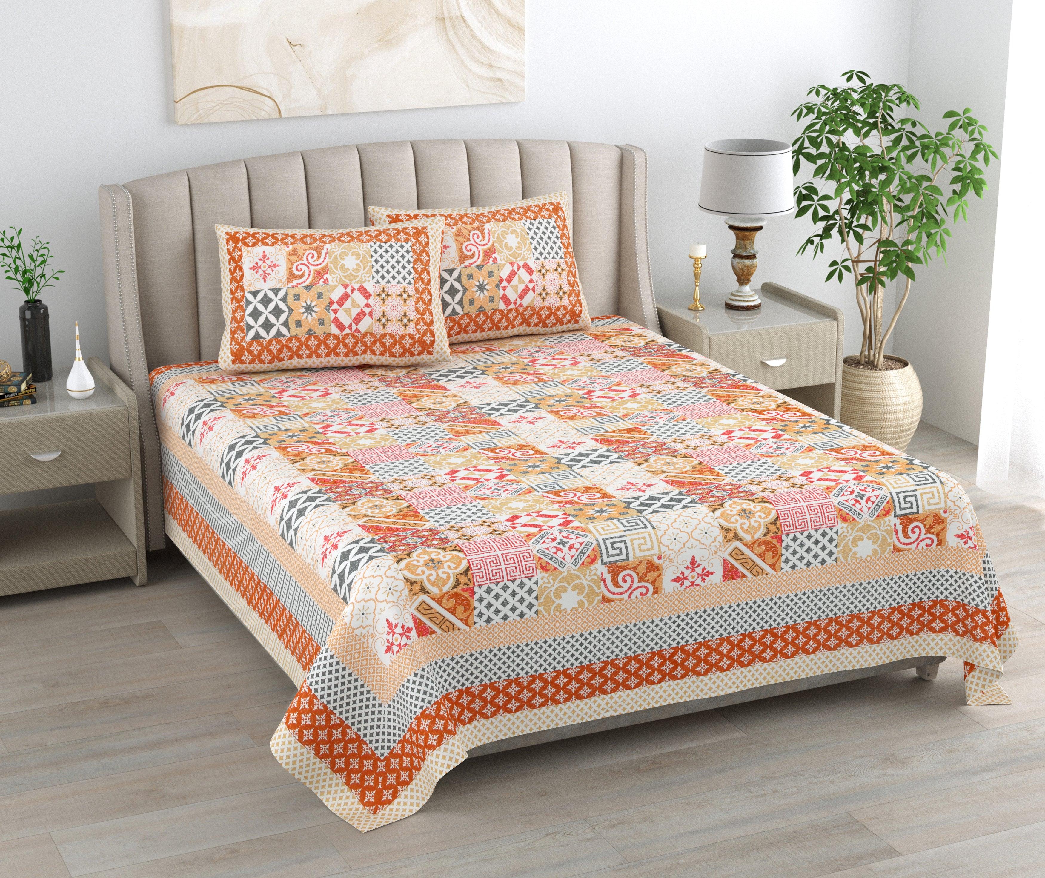 Mahanadi 310 TC Cotton Bed Sheet with 2 Pillow Covers - Printed