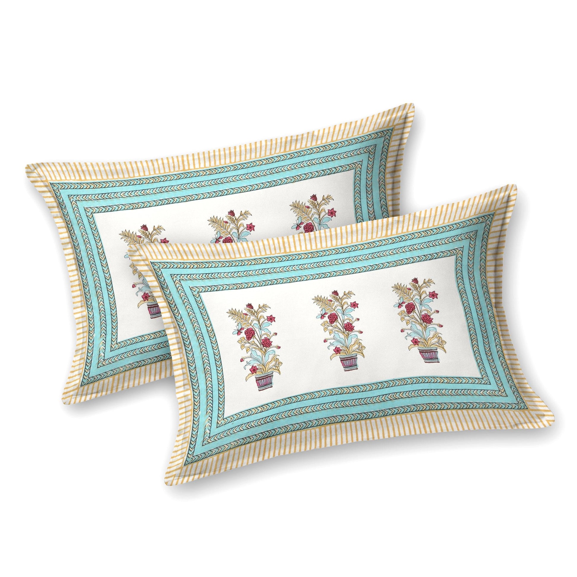 Mahanadi 310 TC Cotton Bed Sheet with 2 Pillow Covers - Printed - Clover Home Furnishings