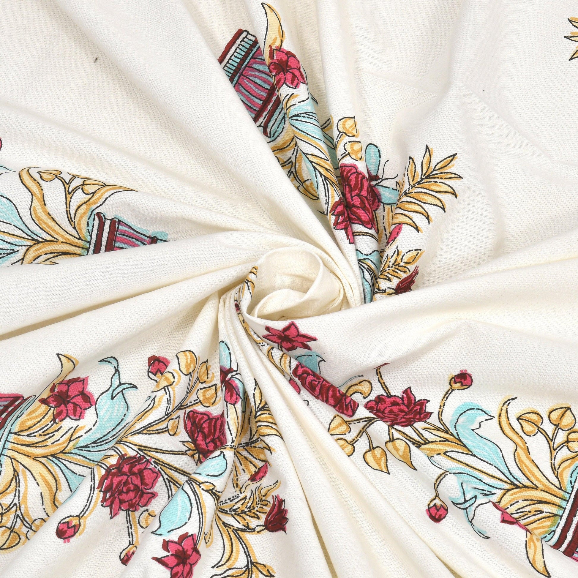 Mahanadi 310 TC Cotton Bed Sheet with 2 Pillow Covers - Printed - Clover Home Furnishings