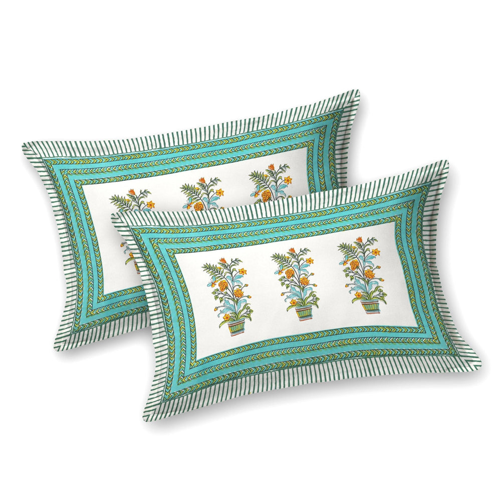 Mahanadi 310 TC Cotton Bed Sheet with 2 Pillow Covers - Printed - Clover Home Furnishings