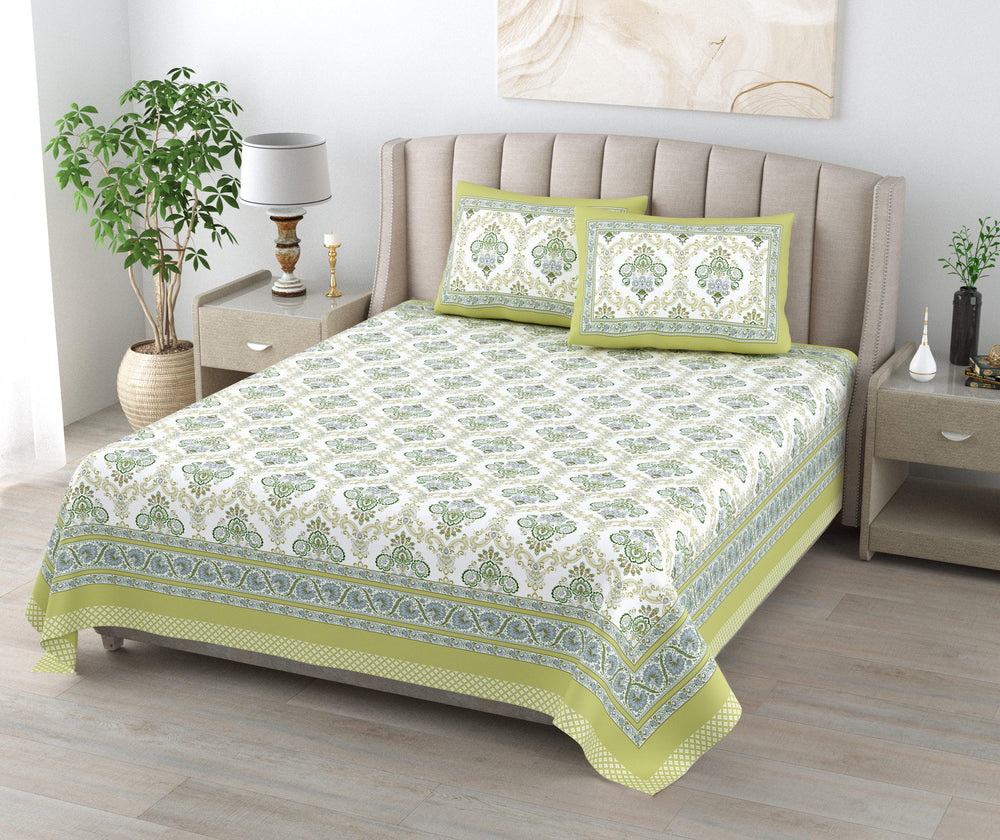 Mahanadi 310 TC Cotton Bed Sheet with 2 Pillow Covers - Printed - Clover Home Furnishings