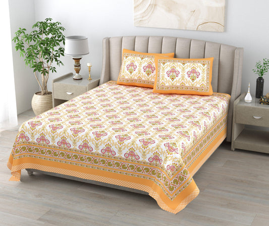 Mahanadi 310 TC Cotton Bed Sheet with 2 Pillow Covers - Printed - Clover Home Furnishings