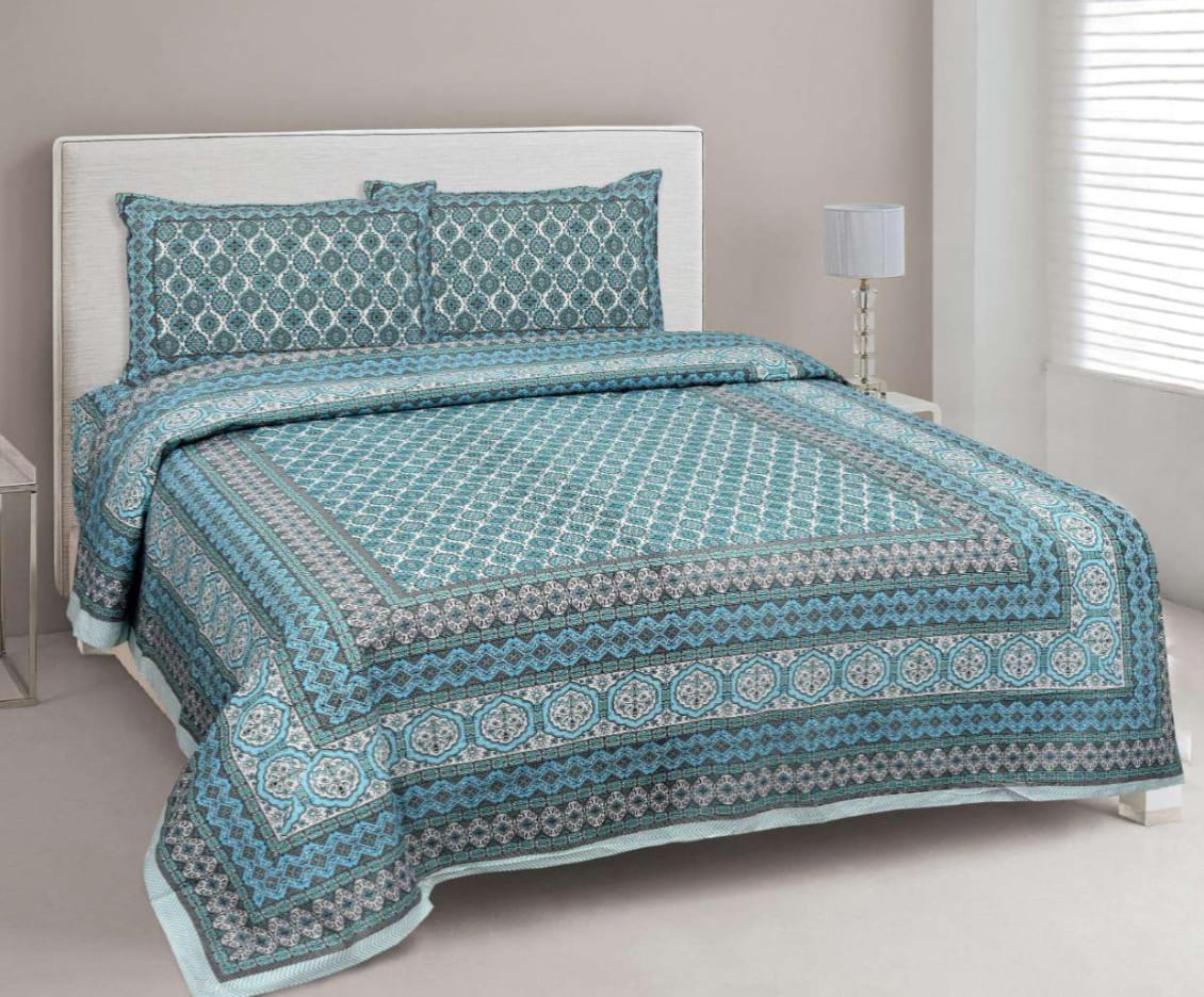 BS195: Tonk King Double Bed Sheets with Quilted Pillow Covers