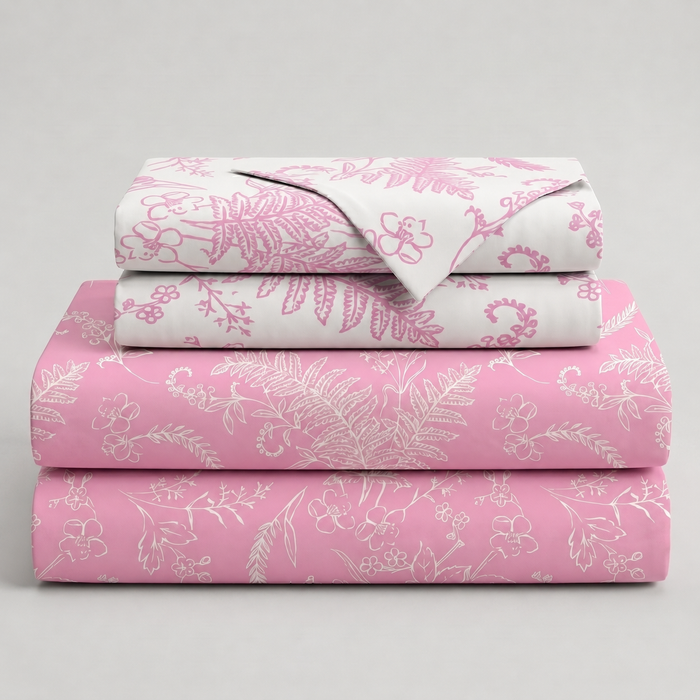 Botanical Floral Bedsheet — Pink & White