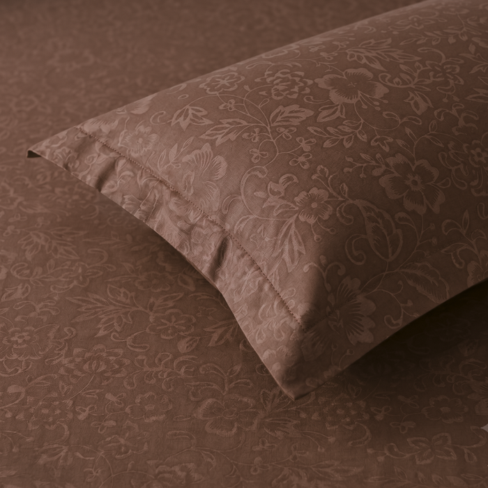 Self Design Floral Bedsheet — Brown