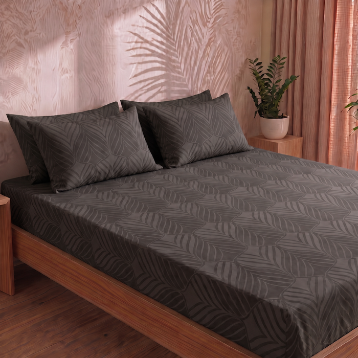Tropical Leaf Pattern Bedsheet — Dark Green