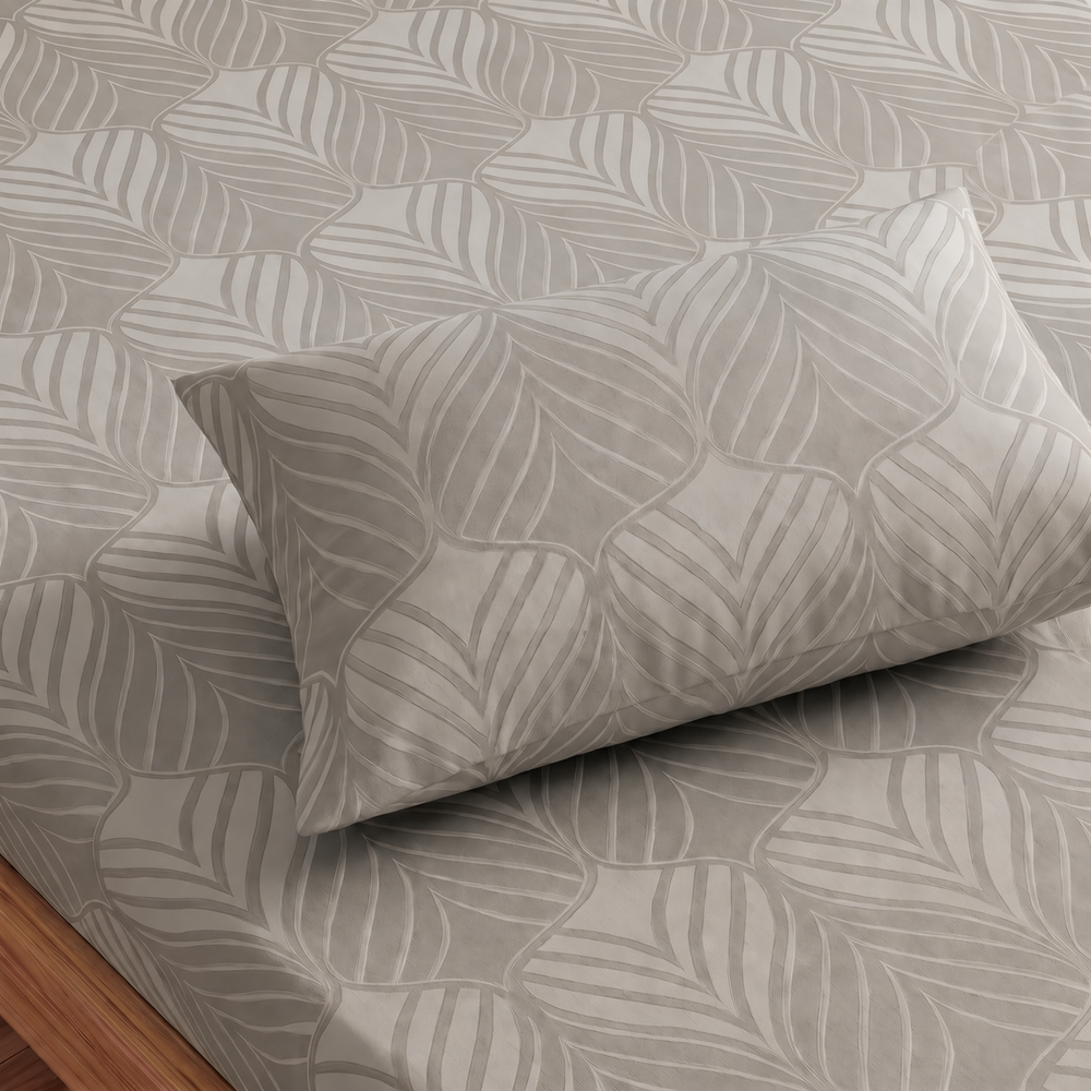 Tropical Leaf Pattern Bedsheet — Grey