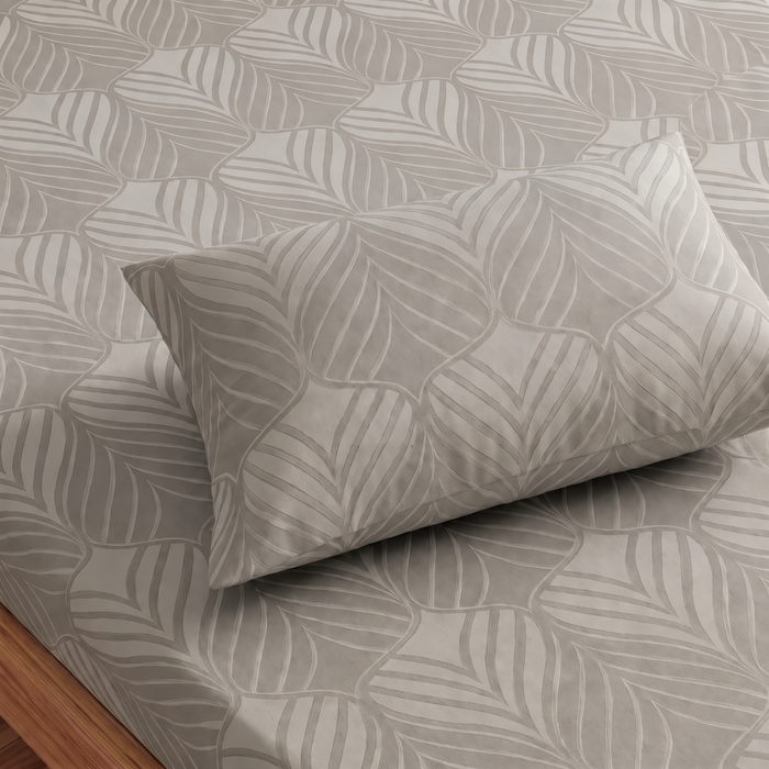 Tropical Leaf Pattern Bedsheet — Grey